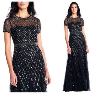 Adrianna Papell Black Beaded Sequin Mesh Dress 2